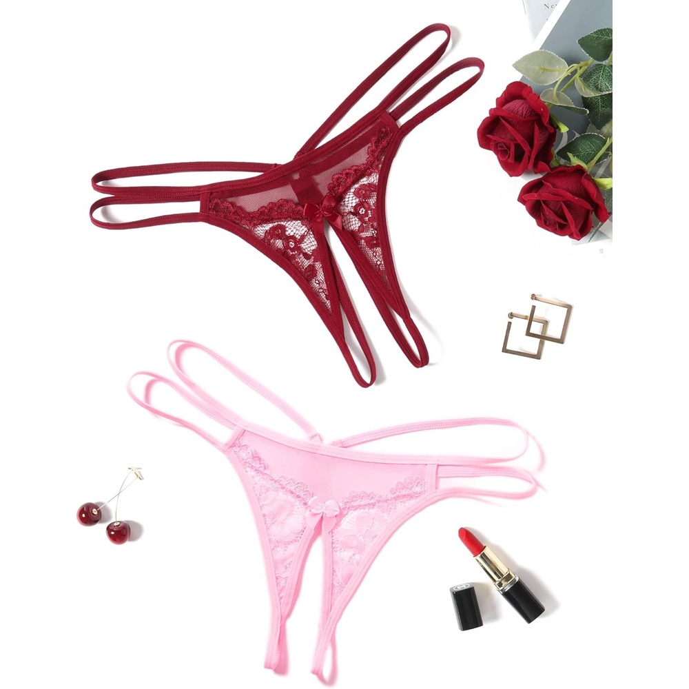 image:imageAvidlove Women Lace Panties Floral Lace Briefs Mesh Hollow Out GString Thongs Tback Underwear 14 PackWine RedPink