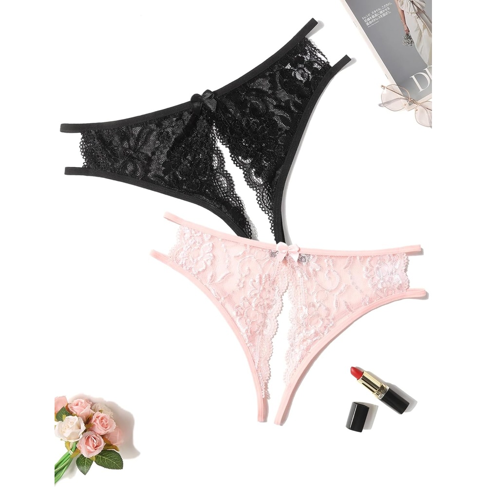 image:imageAvidlove Women Lace Panties Sexy Thong Underwear Floral Lace Briefs  Womens sexy panty with Cute Bow Center Low Rise Underwear Mesh Hollow Out GString 14 PackBlackpink