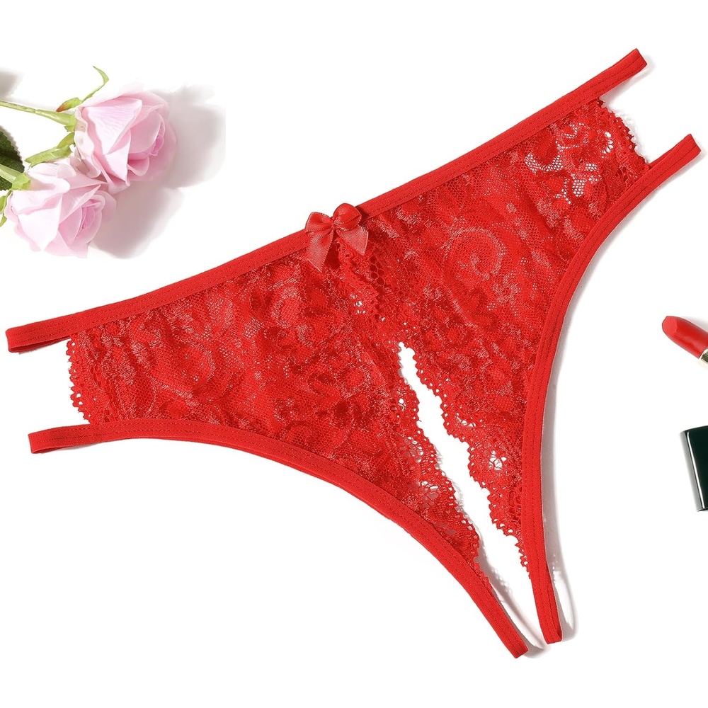 image:imageAvidlove Women Lace Panties Sexy Thong Underwear Floral Lace Briefs  Womens sexy panty with Cute Bow Center Low Rise Underwear Mesh Hollow Out GString 14 PackCarmine Red