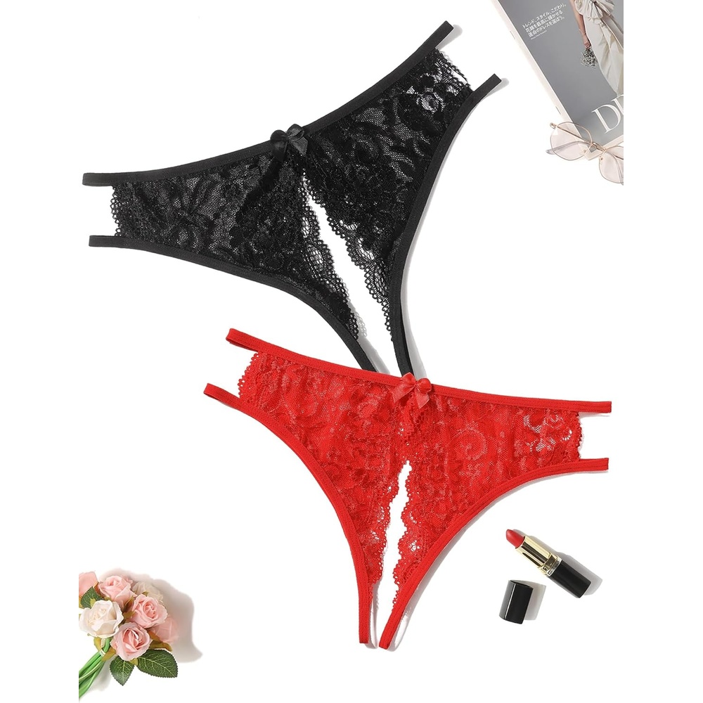 image:imageAvidlove Women Lace Panties Sexy Thong Underwear Floral Lace Briefs  Womens sexy panty with Cute Bow Center Low Rise Underwear Mesh Hollow Out GString 14 PackBlackbright Red