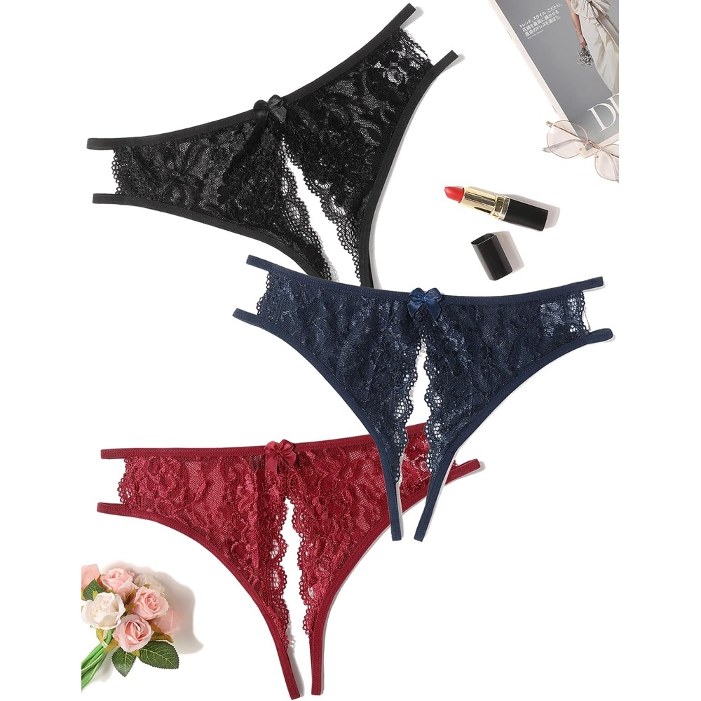 image:imageAvidlove Women Lace Panties Sexy Thong Underwear Floral Lace Briefs  Womens sexy panty with Cute Bow Center Low Rise Underwear Mesh Hollow Out GString 14 PackMulticolor33 Pack