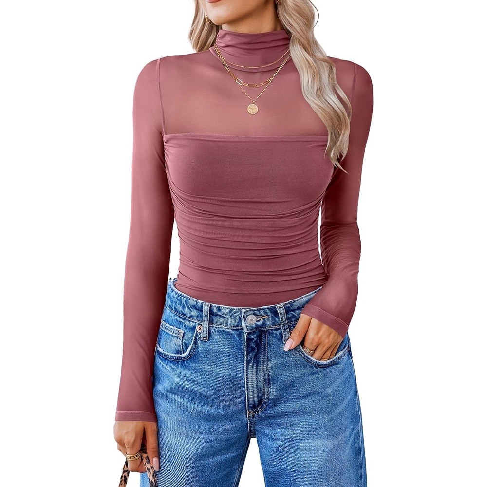 image:imageAvidlove Women Long Sleeve Bodysuit Turtle Neck Shapewear Body Suits Mesh One Piece Leotard Shirt Going Out Tops Fall OutfitsPurple