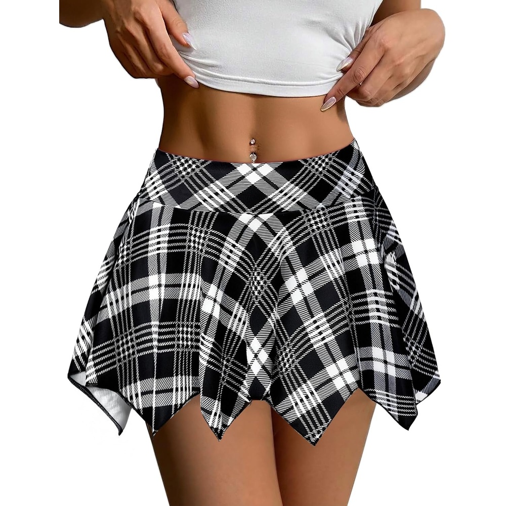 image:imageAvidlove Women Mini Skirt Flowy Pleated Skirt Ruffles Beach Short Skirt SXXLVery ShortPlaid Blackwhite