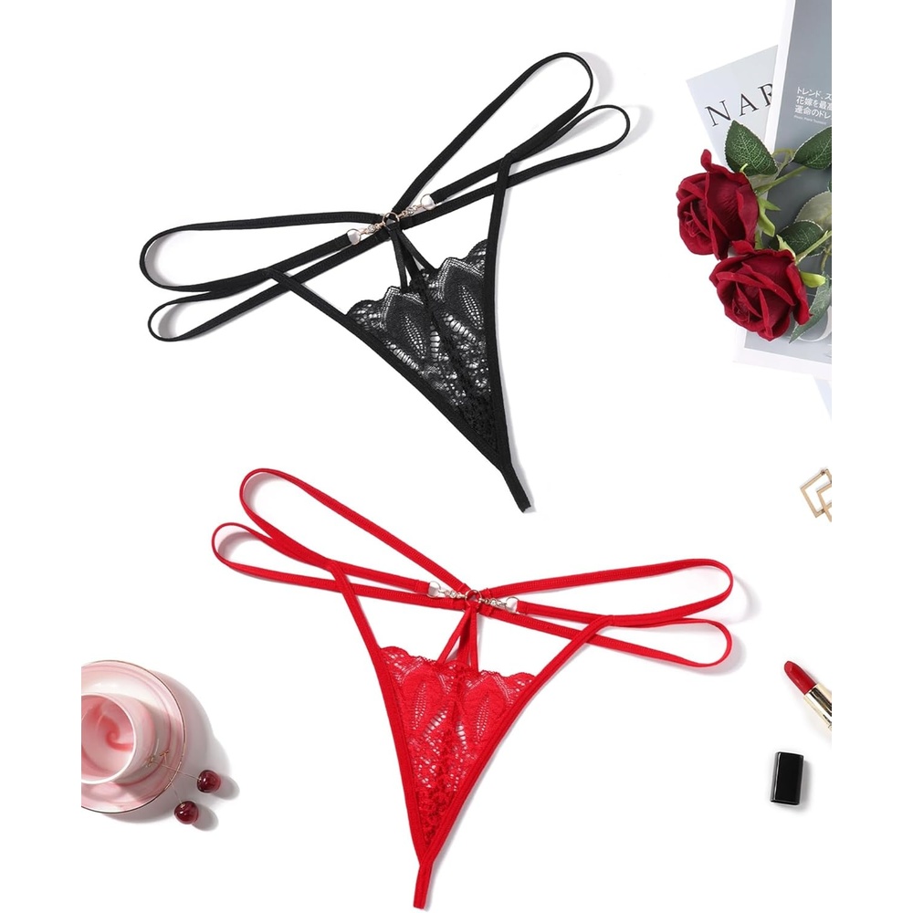 image:imageAvidlove Women Sexy Underwear Lace Panties Floral Lace Briefs Hollow Out Thong PantyBlackred