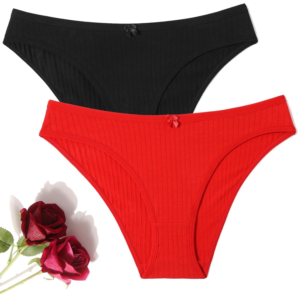 image:imageAvidlove Womens Cotton Panties Sexy Low Rise Ribbed Hipster Womens Bikini Underwear Cheeky SXXLCarmine Redblack