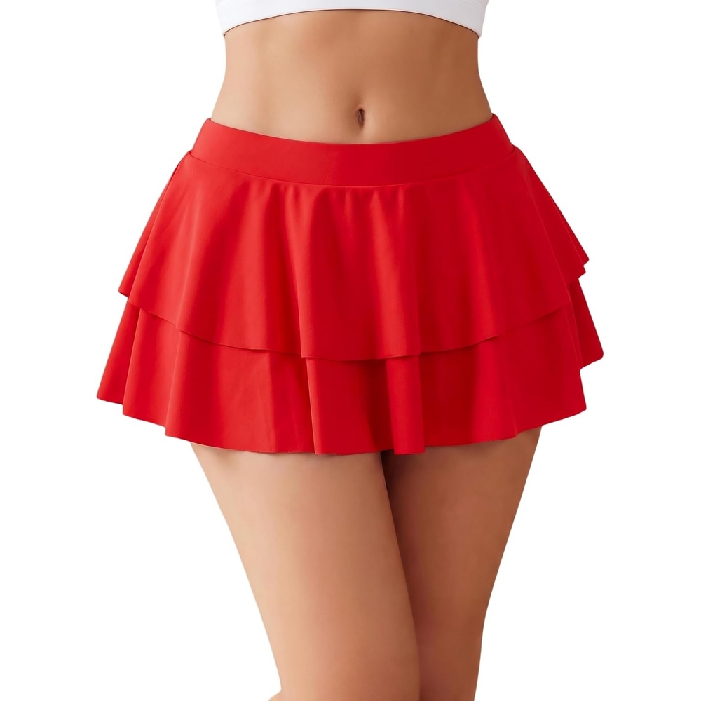 image:imageAvidlove Womens Pleated Mini Skirt Solid Ruffle Lingerie Skirts Layered Y2K Plaid Outfit for Schoolgirl Role Play XS4XL1red