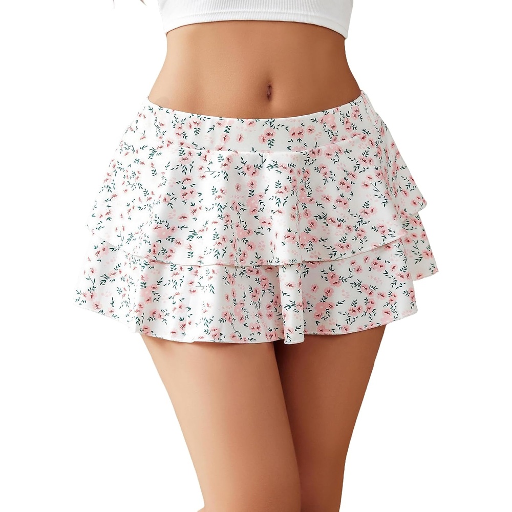 image:imageAvidlove Womens Pleated Mini Skirt Solid Ruffle Lingerie Skirts Layered Y2K Plaid Outfit for Schoolgirl Role Play XS4XLPink Floral