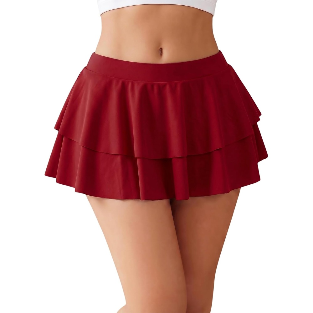 image:imageAvidlove Womens Pleated Mini Skirt Solid Ruffle Lingerie Skirts Layered Y2K Plaid Outfit for Schoolgirl Role Play XS4XLWine Red