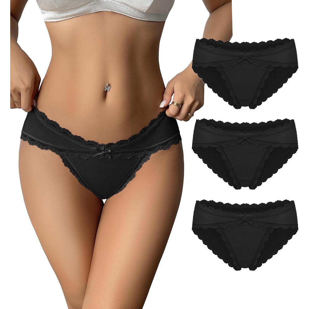 image:imageAvidlove Womens Underwear Cotton Panties Cheeky Bikini Underpanties Lace Stretch Hipster BriefsBlackBlackBlack