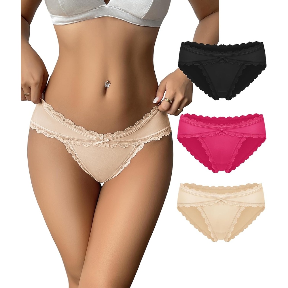 image:imageAvidlove Womens Underwear Cotton Panties Cheeky Bikini Underpanties Lace Stretch Hipster BriefsBlackRose RedLight Brown