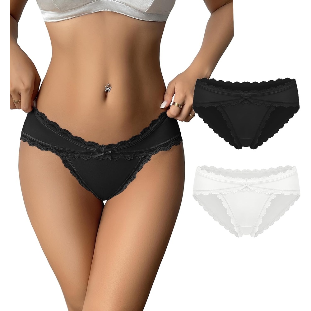 image:imageAvidlove Womens Underwear Cotton Panties Cheeky Bikini Underpanties Lace Stretch Hipster BriefsBlackWhite