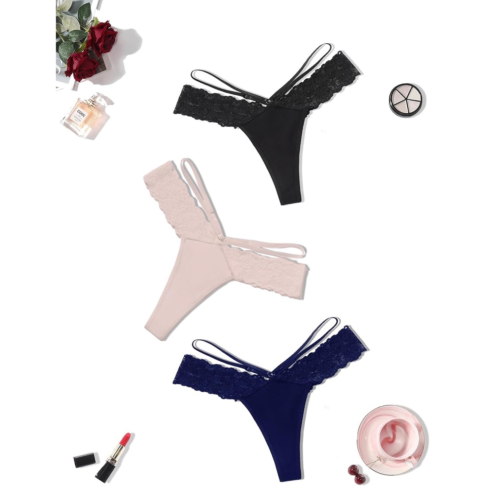 image:imageAvidlove Womens Underwear Cotton Thongs Sexy Lace Bikini Panties V Shape Waistband Tangas 14 PacksBlack pink navy Blue