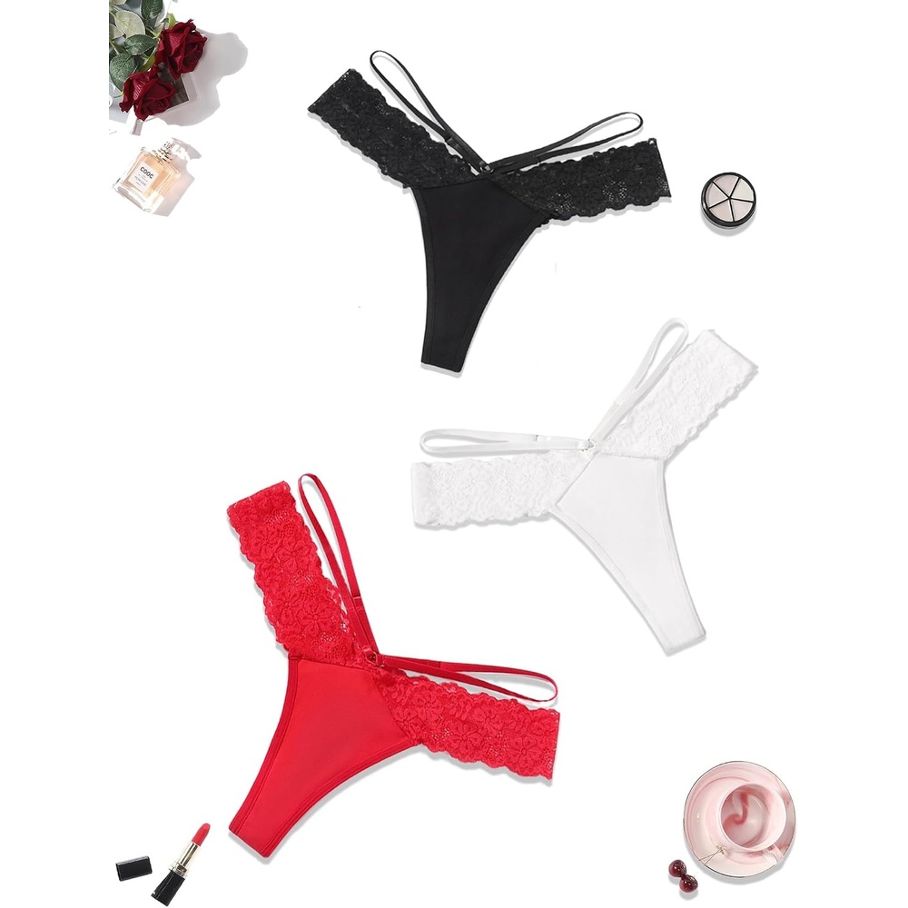 image:imageAvidlove Womens Underwear Cotton Thongs Sexy Lace Bikini Panties V Shape Waistband Tangas 14 PacksBlack white red