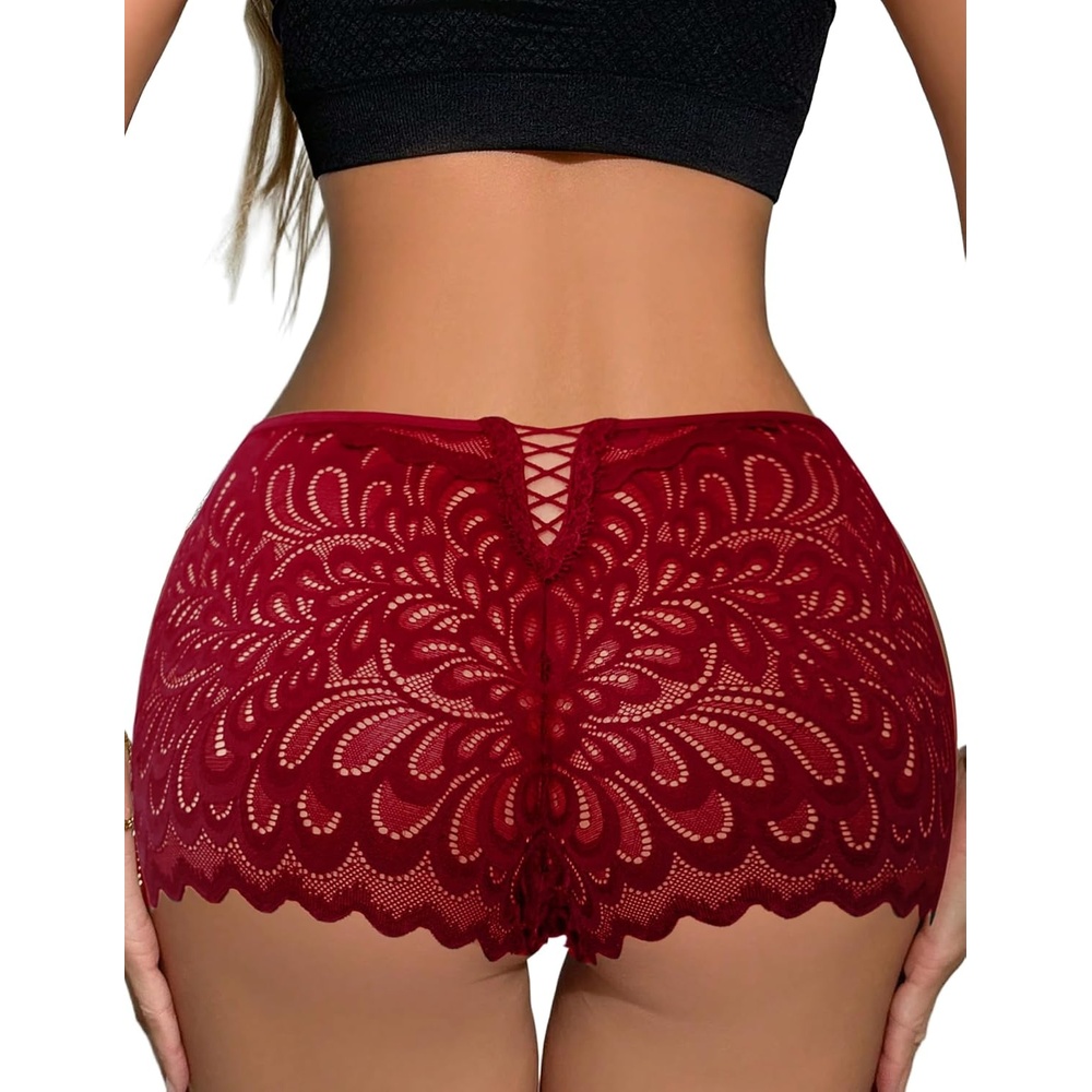 image:imageAvidlove Womens Underwear Sexy Boyshorts Panties Lace Full Coverage Boxer Briefs with Criss Cross Back1 Pack Wine Red
