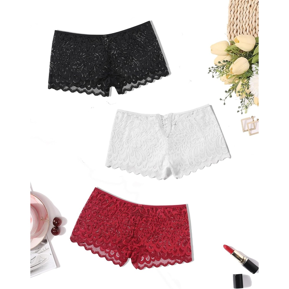 image:imageAvidlove Womens Underwear Sexy Boyshorts Panties Lace Full Coverage Boxer Briefs with Criss Cross Back3 PacksblackWhiteDark Red