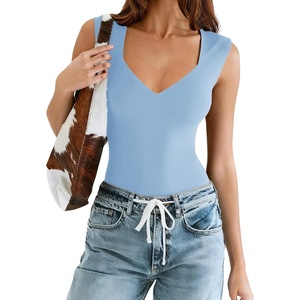 Avidlove Body Suits for Womens Sexy Bodysuit Tank Top Thong Body Suit Seamless Double Lined Going Out Tops(Light Blue)