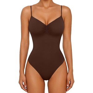 Avidlove Body Suits for Womens Sexy Ruched V Neck Bodysuits Backless Going Out Tank Tops Club Concert Summer Outfits(Brown)