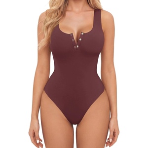 Avidlove Bodysuits for Women Button Down Square Neck Sleeveless Body Suit Snap Closure Double Lined Tank Tops Bodysuit(Purple Red)
