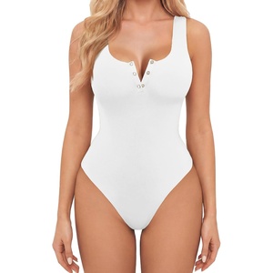Avidlove Bodysuits for Women Button Down Square Neck Sleeveless Body Suit Snap Closure Double Lined Tank Tops Bodysuit(White)