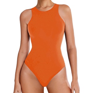 Avidlove Bodysuits for Women Crew Neck Sleeveless Body Suits Snap Closure Double Lined Tank Tops Bodysuit(Orange)