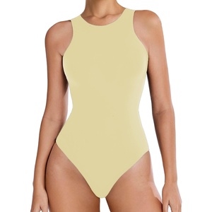 Avidlove Bodysuits for Women Crew Neck Sleeveless Body Suits Snap Closure Double Lined Tank Tops Bodysuit(Pale Yellow)