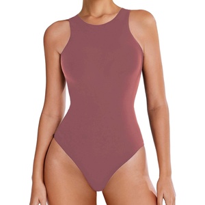 Avidlove Bodysuits for Women Crew Neck Sleeveless Body Suits Snap Closure Double Lined Tank Tops Bodysuit(Purple Red)