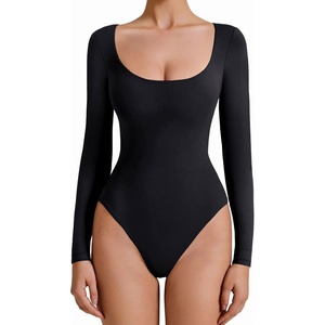 Avidlove Bodysuits for Women Long Sleeve Body Suits Womens Scoop Neck Bodysuit Double Lined Tops(Black)