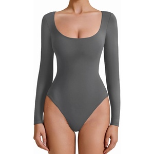 Avidlove Bodysuits for Women Long Sleeve Body Suits Womens Scoop Neck Bodysuit Double Lined Tops(Dark Gray)