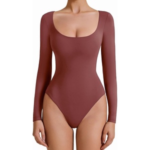 Avidlove Bodysuits for Women Long Sleeve Body Suits Womens Scoop Neck Bodysuit Double Lined Tops(Maroon)