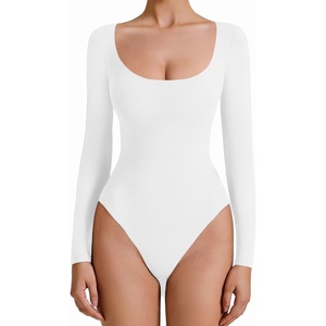 Avidlove Bodysuits for Women Long Sleeve Body Suits Womens Scoop Neck Bodysuit Double Lined Tops(White)