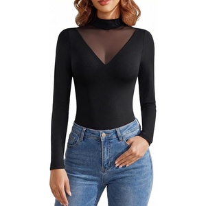 Avidlove Bodysuits for Women Long Sleeve Going Out Tops Mock Turtleneck Body Suits Double Lined Leotard Shirts(Black)