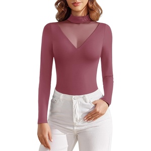 Avidlove Bodysuits for Women Long Sleeve Going Out Tops Mock Turtleneck Body Suits Double Lined Leotard Shirts(Pale Violet Red)
