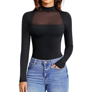 Avidlove Bodysuits for Women Mock Neck Shapewear Body Suit Long Sleeve Leotard Mesh Going Out Tops Concert Outfits(Black)