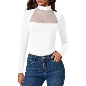 Avidlove Bodysuits for Women Mock Neck Shapewear Body Suit Long Sleeve Leotard Mesh Going Out Tops Concert Outfits(White)