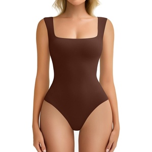 Avidlove Bodysuits for Women Square Neck Body Suit Double Lined Tank Top Bodysuit Soft(Coffee)
