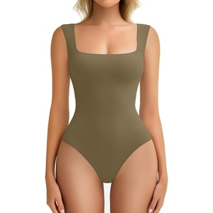 Avidlove Bodysuits for Women Square Neck Body Suit Double Lined Tank Top Bodysuit Soft(Grey Green)