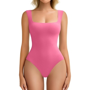 Avidlove Bodysuits for Women Square Neck Body Suit Double Lined Tank Top Bodysuit Soft(Pink)
