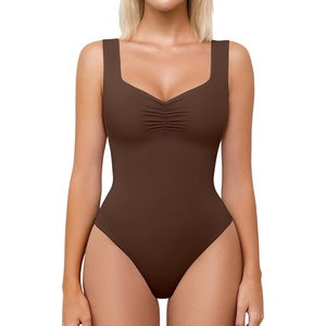 Avidlove Bodysuits for Women Sweetheart Neck Ruched Body Suit Seamless Double Lined Tank Top Slimming(Brown)