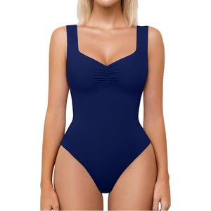 Avidlove Bodysuits for Women Sweetheart Neck Ruched Body Suit Seamless Double Lined Tank Top Slimming(Navy)