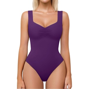 Avidlove Bodysuits for Women Sweetheart Neck Ruched Body Suit Seamless Double Lined Tank Top Slimming(Purple)