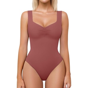 Avidlove Bodysuits for Women Sweetheart Neck Ruched Body Suit Seamless Double Lined Tank Top Slimming(Purple Red)