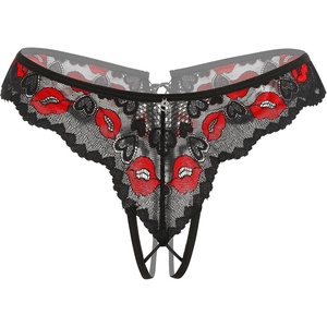 Avidlove Lace Panties Womens Sexy Bikini Underwear Criss Corss Thong Briefs V-Shape Cheeky Hipster S-XXL(Black Lips)