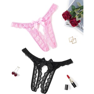 Avidlove Lace Panties for Women Low Rise Underwear Briefs Floral Lace Thong Panties with Bow 1-4 Pack(Black/Pink)