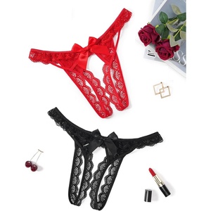 Avidlove Lace Panties for Women Low Rise Underwear Briefs Floral Lace Thong Panties with Bow 1-4 Pack(Black/Red)