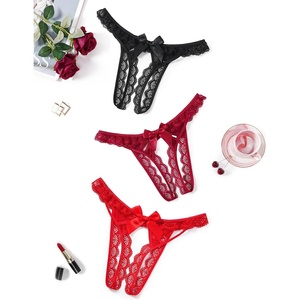 Avidlove Lace Panties for Women Low Rise Underwear Briefs Floral Lace Thong Panties with Bow 1-4 Pack(Black/Red/Wine Red)