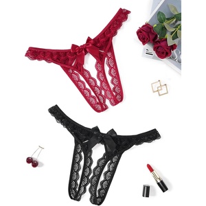 Avidlove Lace Panties for Women Low Rise Underwear Briefs Floral Lace Thong Panties with Bow 1-4 Pack(Black/Wine Red)