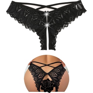 Avidlove Lace Panties for Women Rhinestone Cheeky Briefs Criss Cross String Hipster Underwear(Black)