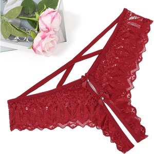 Avidlove Lace Panties for Women Rhinestone Cheeky Briefs Criss Cross String Hipster Underwear(Burgundy)