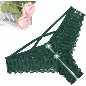 Avidlove Lace Panties for Women Rhinestone Cheeky Briefs Criss Cross String Hipster Underwear(Dark Green)