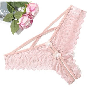 Avidlove Lace Panties for Women Rhinestone Cheeky Briefs Criss Cross String Hipster Underwear(Light Pink)